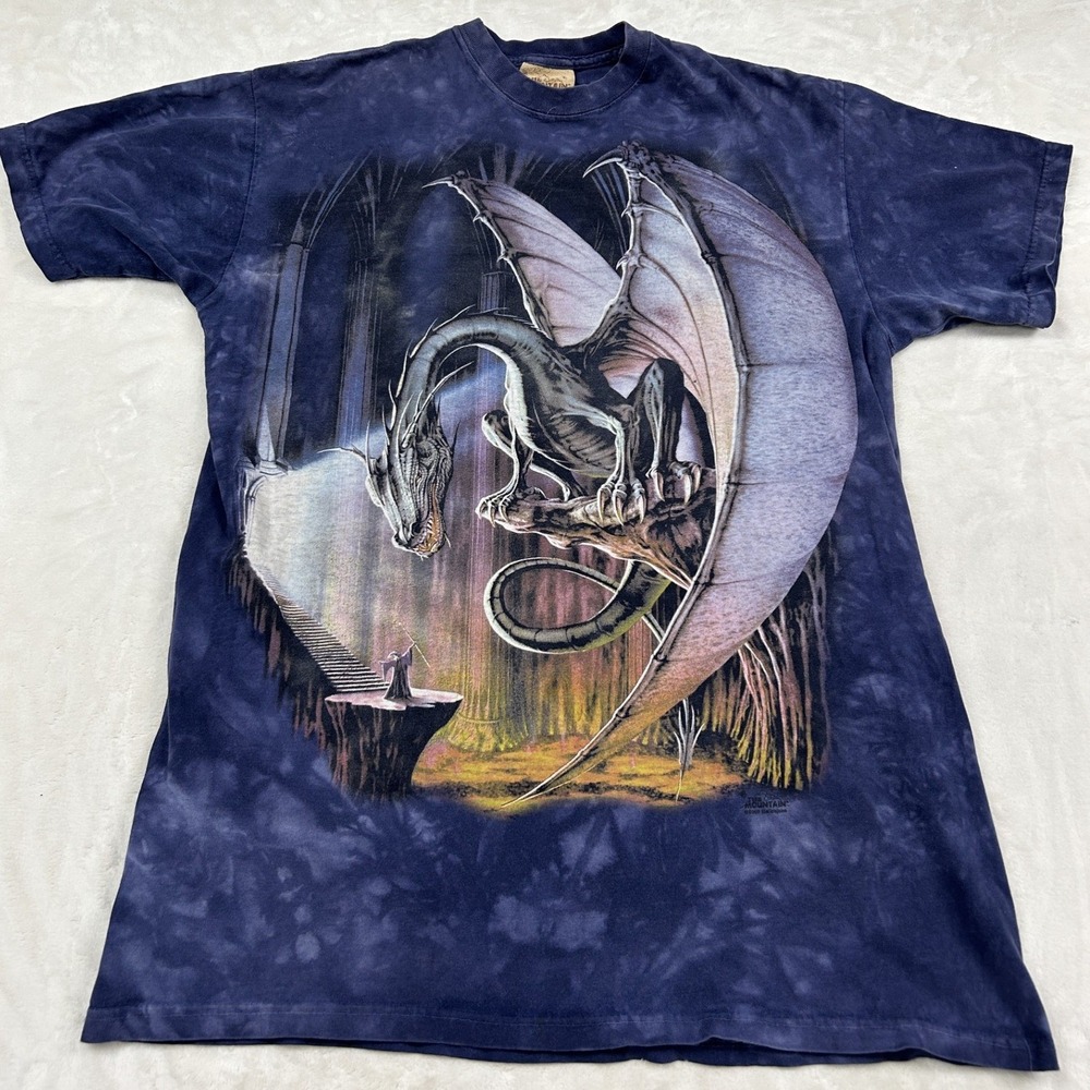 The Mountain T-Shirt Mens L Purple Dragon Wizard Tie Dye Vintage Graphic Tee